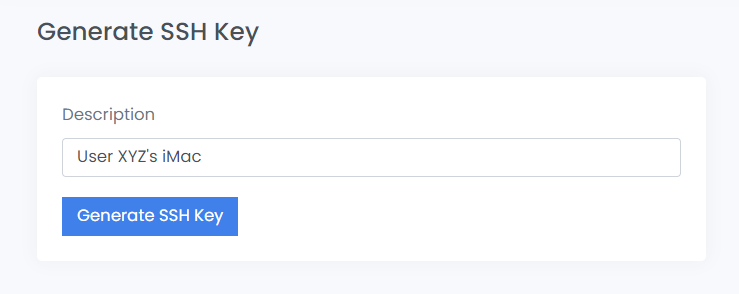 Interface for generating an SSH key