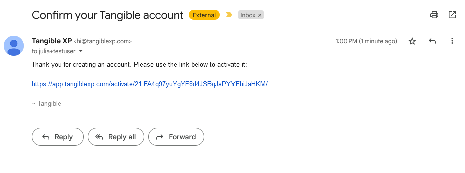 The email you&#39;ll receive to confirm your account