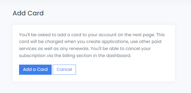 Add a card to your account screen