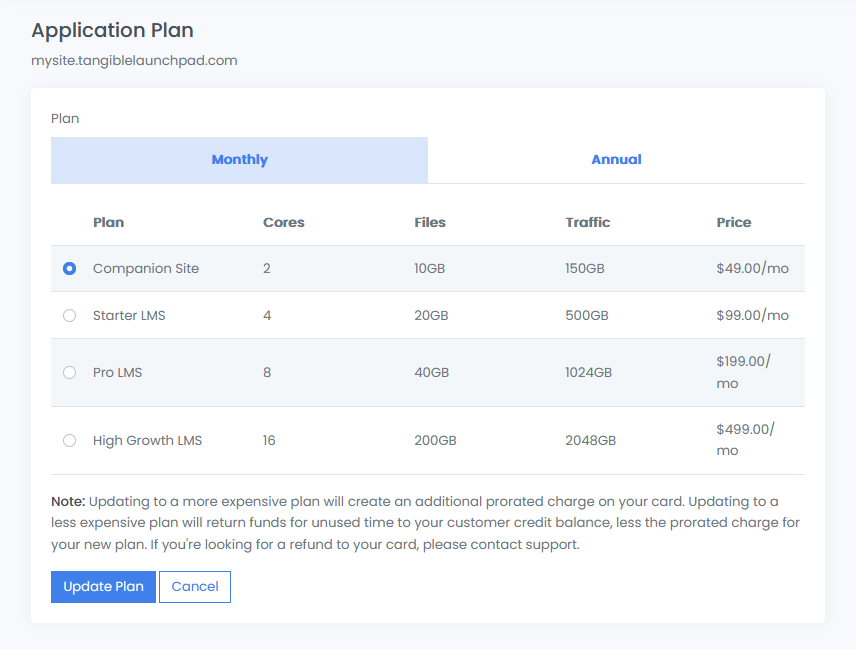 Selecting your new application plan