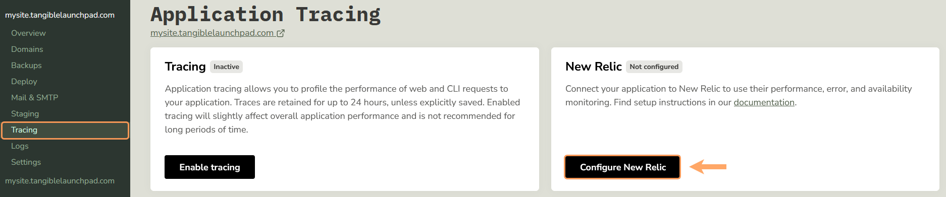New Relic Config Button