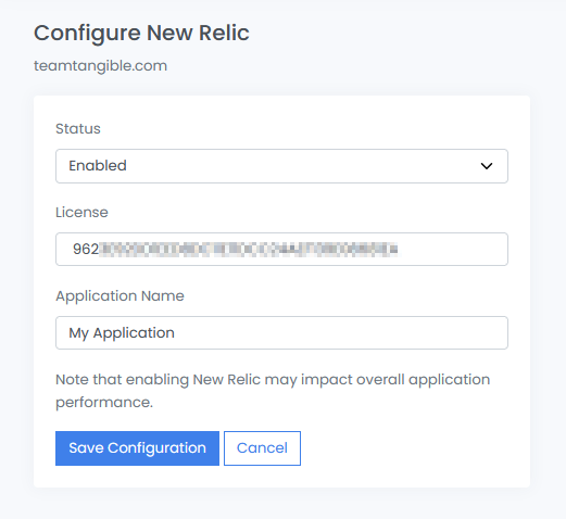 New Relic Configuration