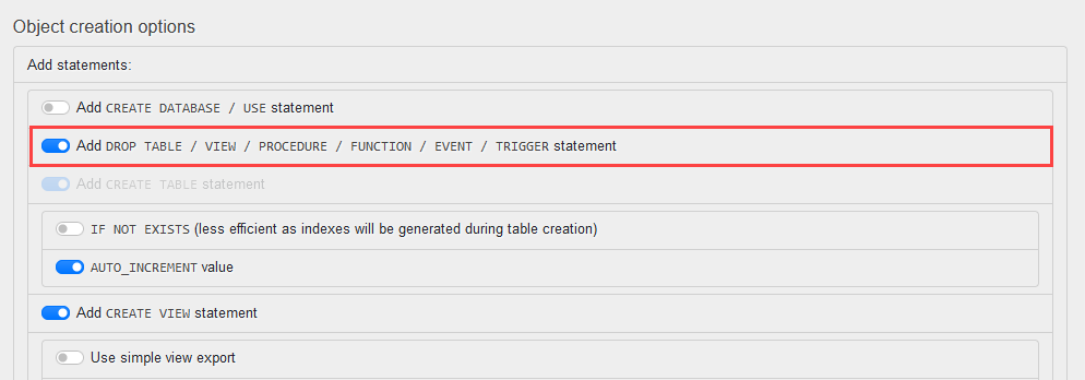 The DROP TABLE option in the PHPMyAdmin GUI