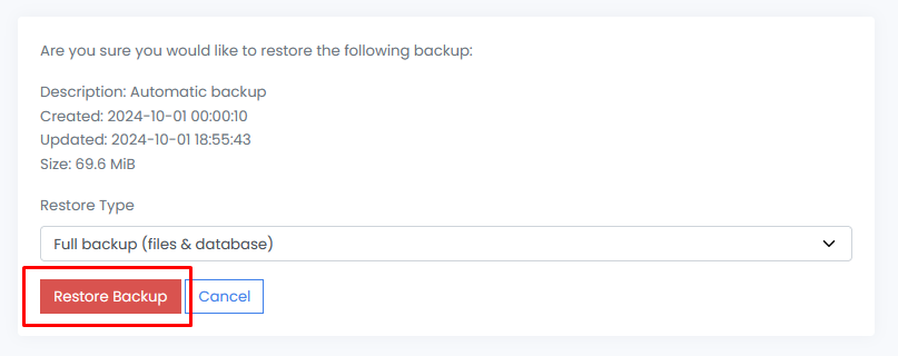 Restore Backup Button